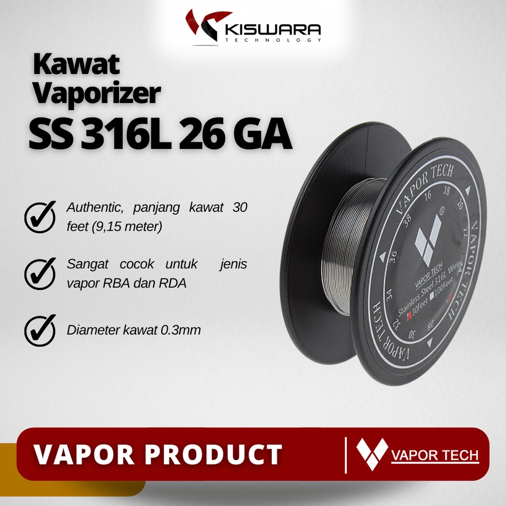 Vapor Tech Wire Stainless Steel SS 316L 26 GA 30 Feet [9.15 Meter] KiswaraBandung