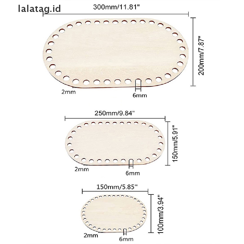 [lalatag] 3pcs/set Keranjang Alami Bawah Oval Kosong Solid Crochet Basket Alas Kayu [ID]