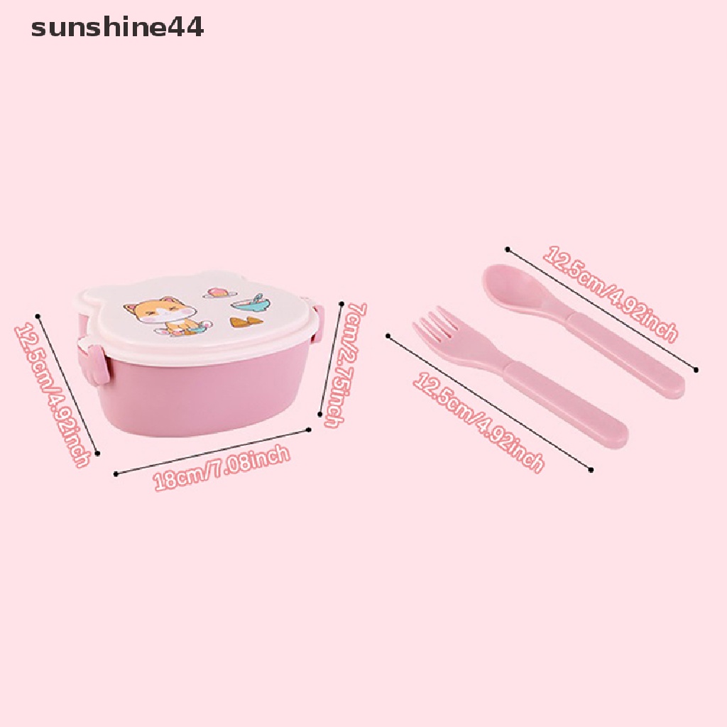 Sunshine Lunch Box 2layer Microwave Sealing Bento Box Wadah Makanan Dengan Peralatan Makan.