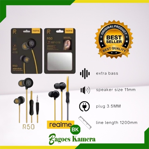 Headset Handsfree Earphone Realme R50 Hf C12 C11 C15 C9 C2 C3 Music Sound Super Bass - HF REALME R50