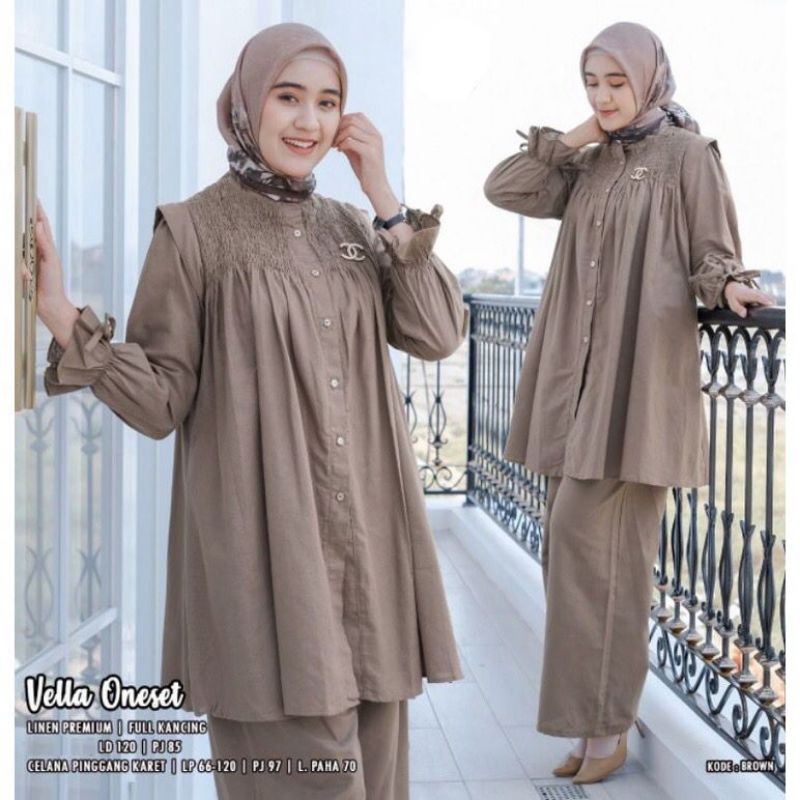 Fashion MUSLIM, baju wanita, baju stelan wanita, setelan, stelan, Baju stelan, fashion wanita, one set. Vella Oneset