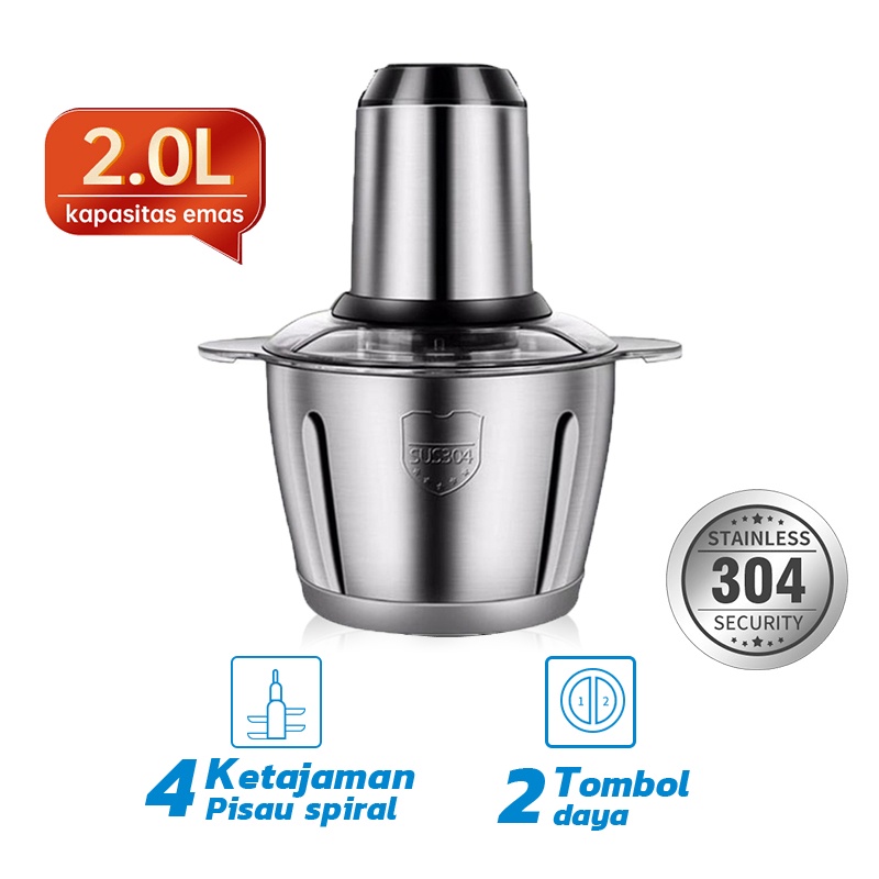 Blender Daging Chopper Stainless 2L Penggiling Daging Multifungsi Meat Grinder