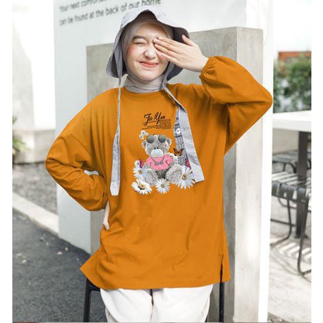 BLOUSE OVERSIZE LENGAN PANJANG KARET LD 130CM DTF BUNGA BEAR