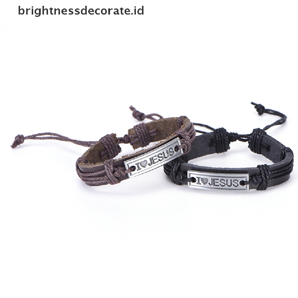 [Birth] Baru Perhiasan Agama Kristen I love Jesus alloy Gelang Kulit [ID]