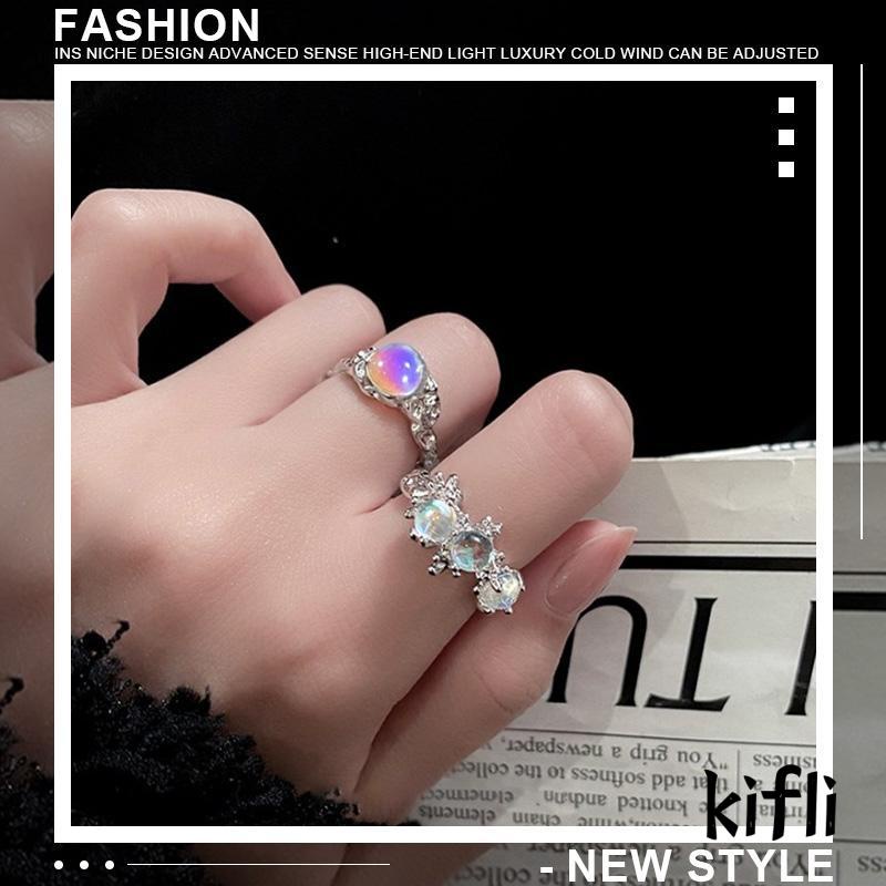 [KD] Cincin Batu Bulan Tidak Teratur Desain Perempuan High-end Cahaya Mewah Cincin Yang Dapat Disesuaikan