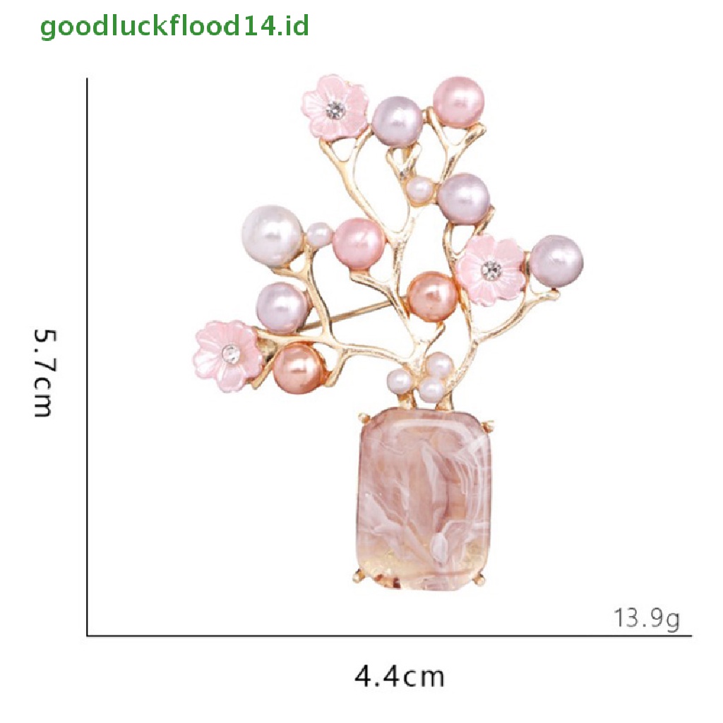 [GOOGFOUR] 1pc Bros Bunga Romantis Pink Plum Blossom Mutiara Batu Logam Jas Kerah Pin  [Atasan]