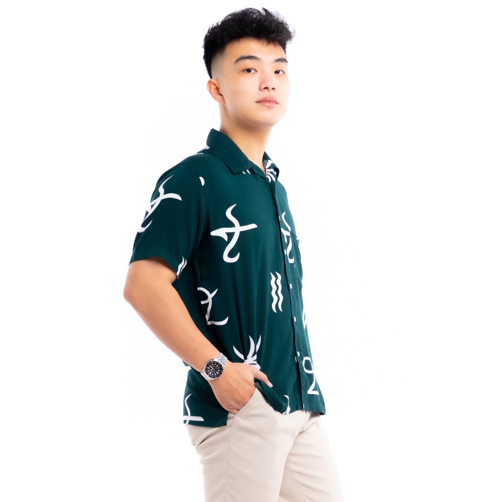 819 Kemeja Pria Lengan Pendek Kemeja Hawai Hawaiian Shirt Kemeja Motif Rayon Kemeja Pantai Pria Kemeja Santai Kemeja Vintage Ready Hingga Big Size Green