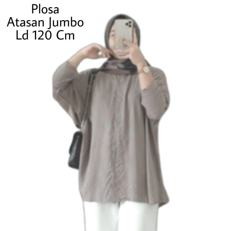 Blus Plosa Jumbo Ld 120 cm Lengan Panjang 3/4 Kerah Kemeja Bahan Moscrepe . Atasan Baju Wanita Oversize Terbaru 2023 Kekinian Blouse Dewasa Jumbo Viral