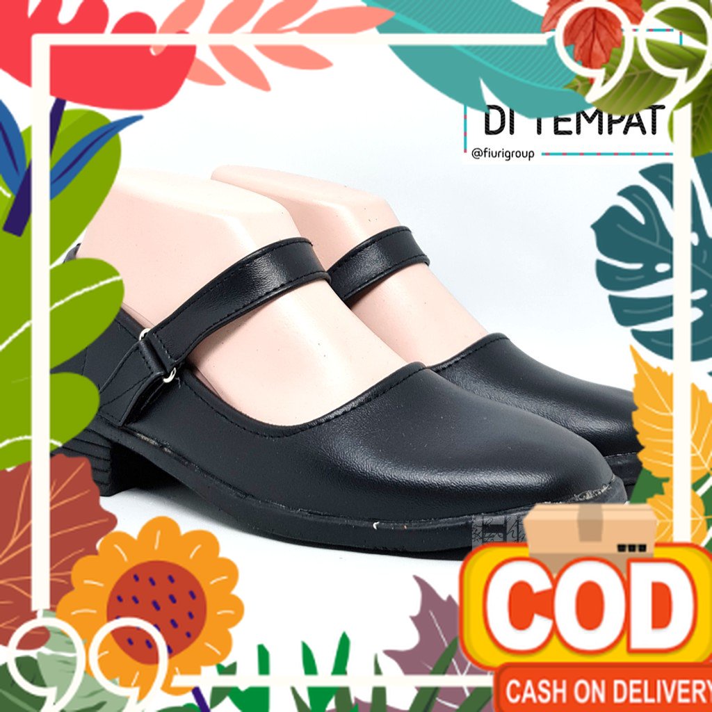 sol Kuat Tidak licin / FIURI - Sepatu Pantofel Wanita Tali Hitam - Sepatu Pantofel Sekolah Wanita