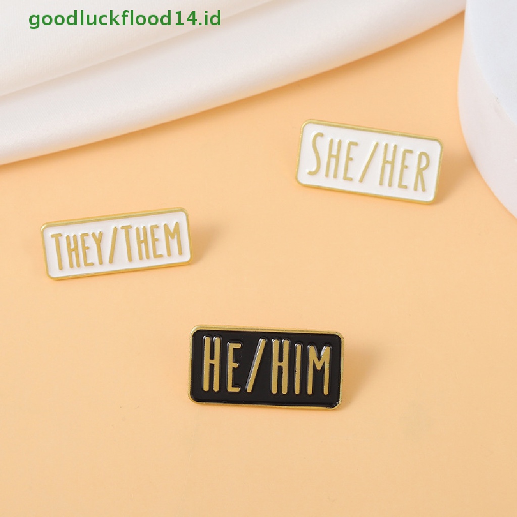 [GOOGFOUR] Kreatif Sederhana Pronouns Enamel Pin Hitam Putih SHE/HER Bros Kerah Pin Lencana Lucu Perhiasan Hadiah Untuk Teman [TOP]