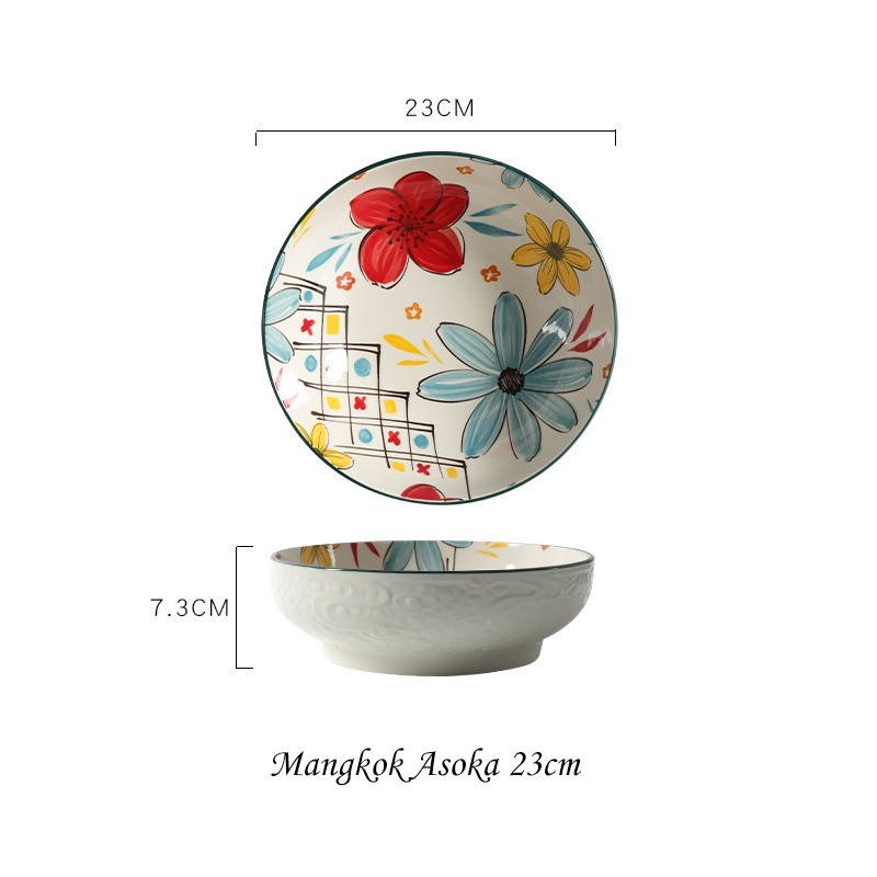 Mangkok Keramik Korea Motif Bunga Asoka 23cm