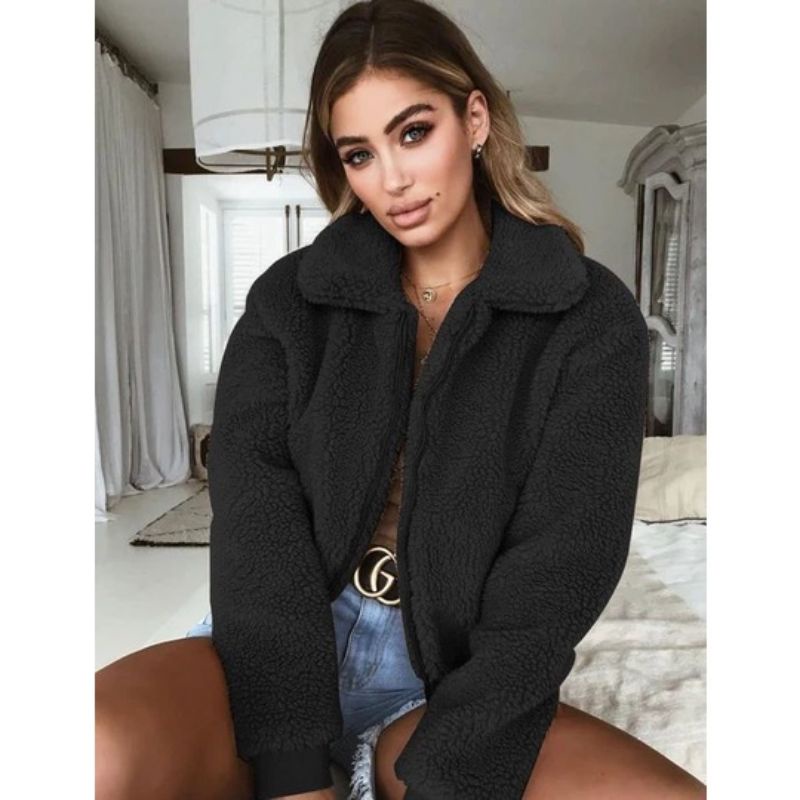 pertama offc jaket bulu crop wanita terbaru