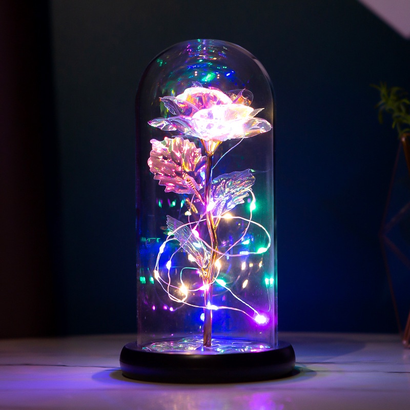 Capsule Mawar Bunga Foil Flower Glass Cover LED Penutup Kaca Night Light Foil Emas Mawar Hadiah Valentine Gift Box CPS