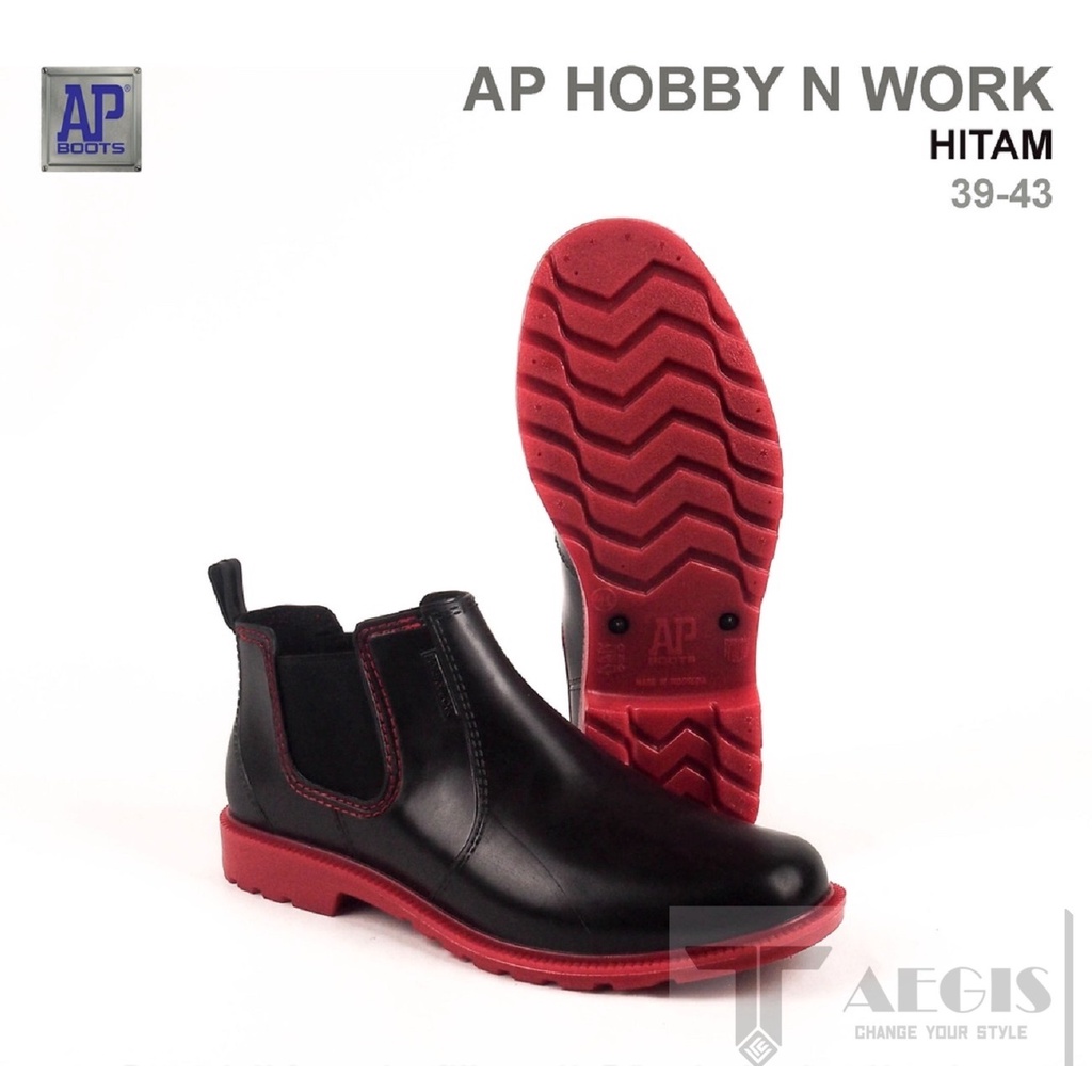 Sepatu AP BOOTS Pendek AP Boots Hobby N Work Hitam Merah Casual Bikers Trendy Gaya sepatu kerja Kantoran Proyek Perkebunan Pertanian BY AEGIS SHOES