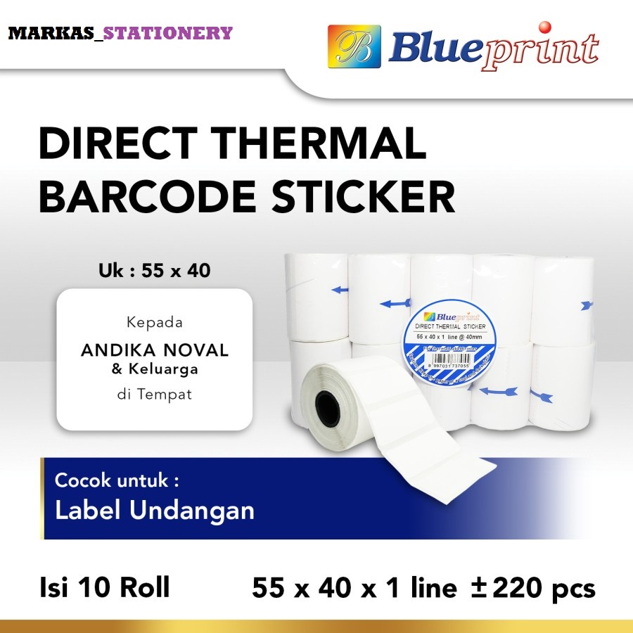

Direct Thermal Sticker / Label Stiker BLUEPRINT 55x40x1 Line Isi 220 isi 10