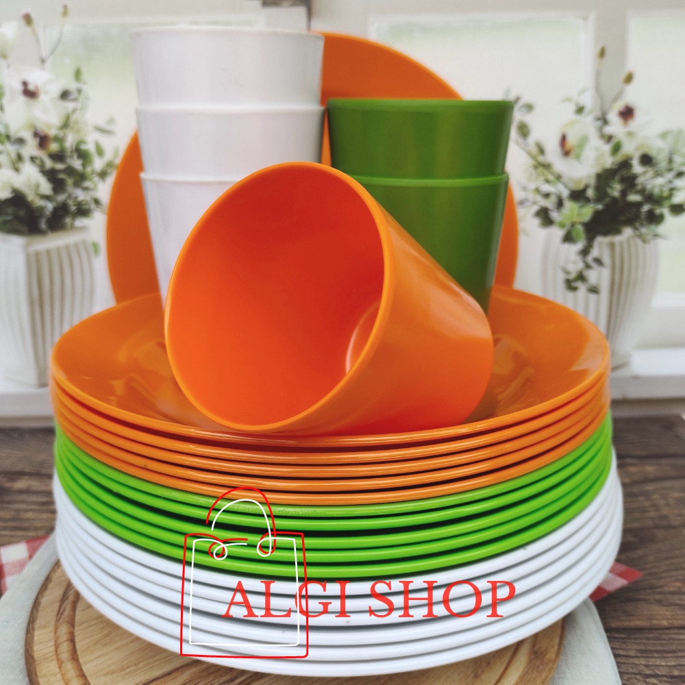 GRATIS SENDOK 12PCS PIRING SET ISI PIRING MAKAN 23CM 6PCS CAMPUR GELAS MINUM 250ML READY WARNA DAN F