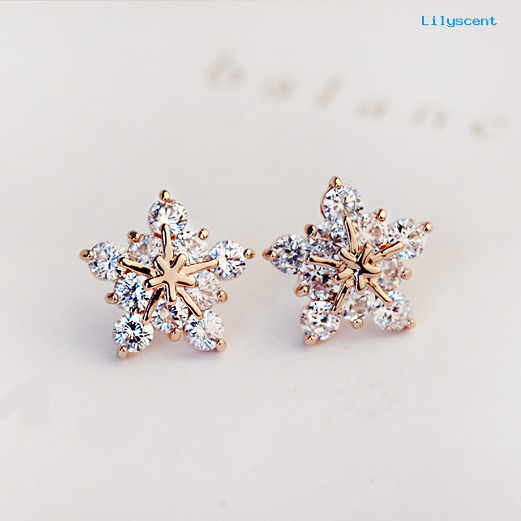 [LS] Ear Studs Lima Kelopak Bunga Berkedip Paduan Anting Perhiasan Aksesori Untuk Pacaran