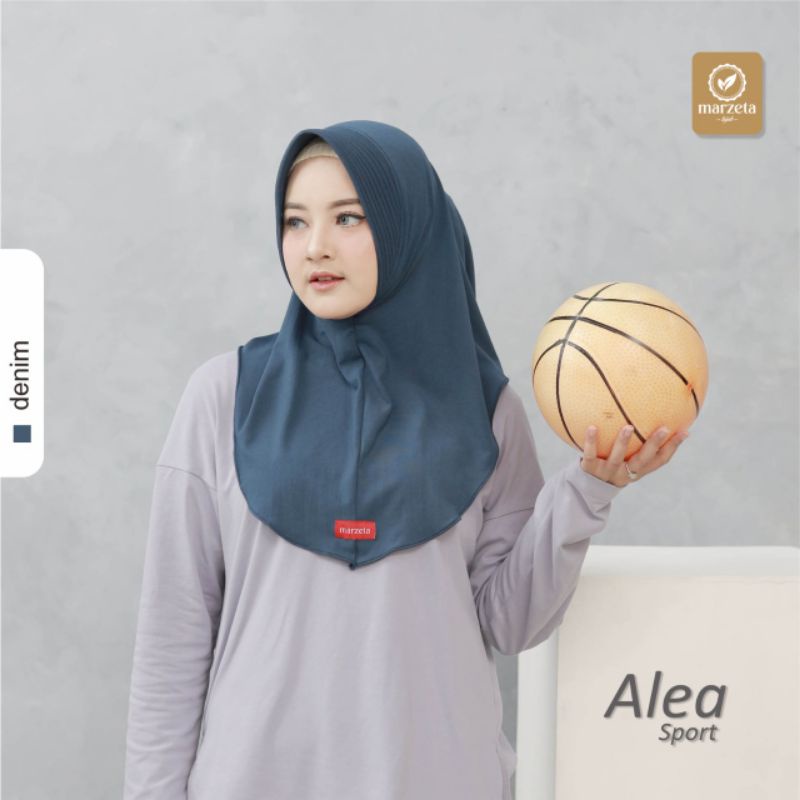 Bergo Alea Sport/Hijab Olahraga Instan Warna Denim ORI By Marzeta