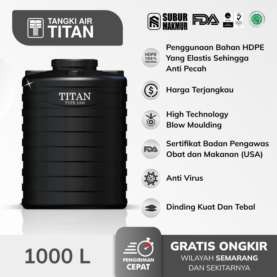 TANGKI HALAL TANDON TOREN AIR TITAN 1000 LITER TEDMOND KUAT TAHAN LAMA