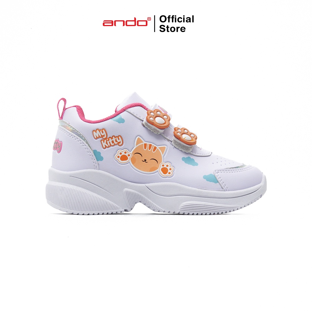 Ando Official Sepatu Sneakers Miaw V Anak - Putih/Merah Jambu