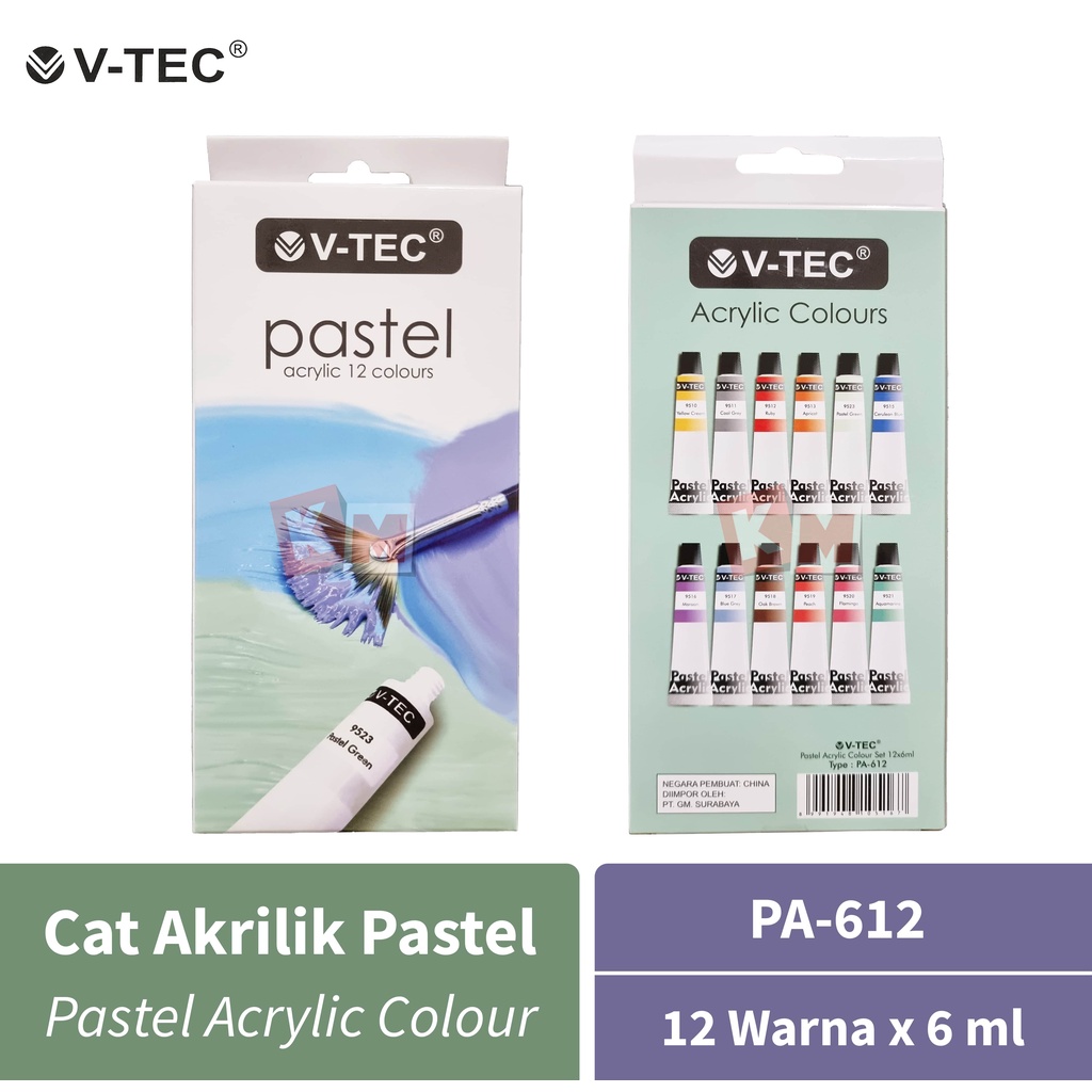 

Pastel Acrylic Colour / Cat Akrilik V-TEC PA-612 12 Warna 6 ml Tube