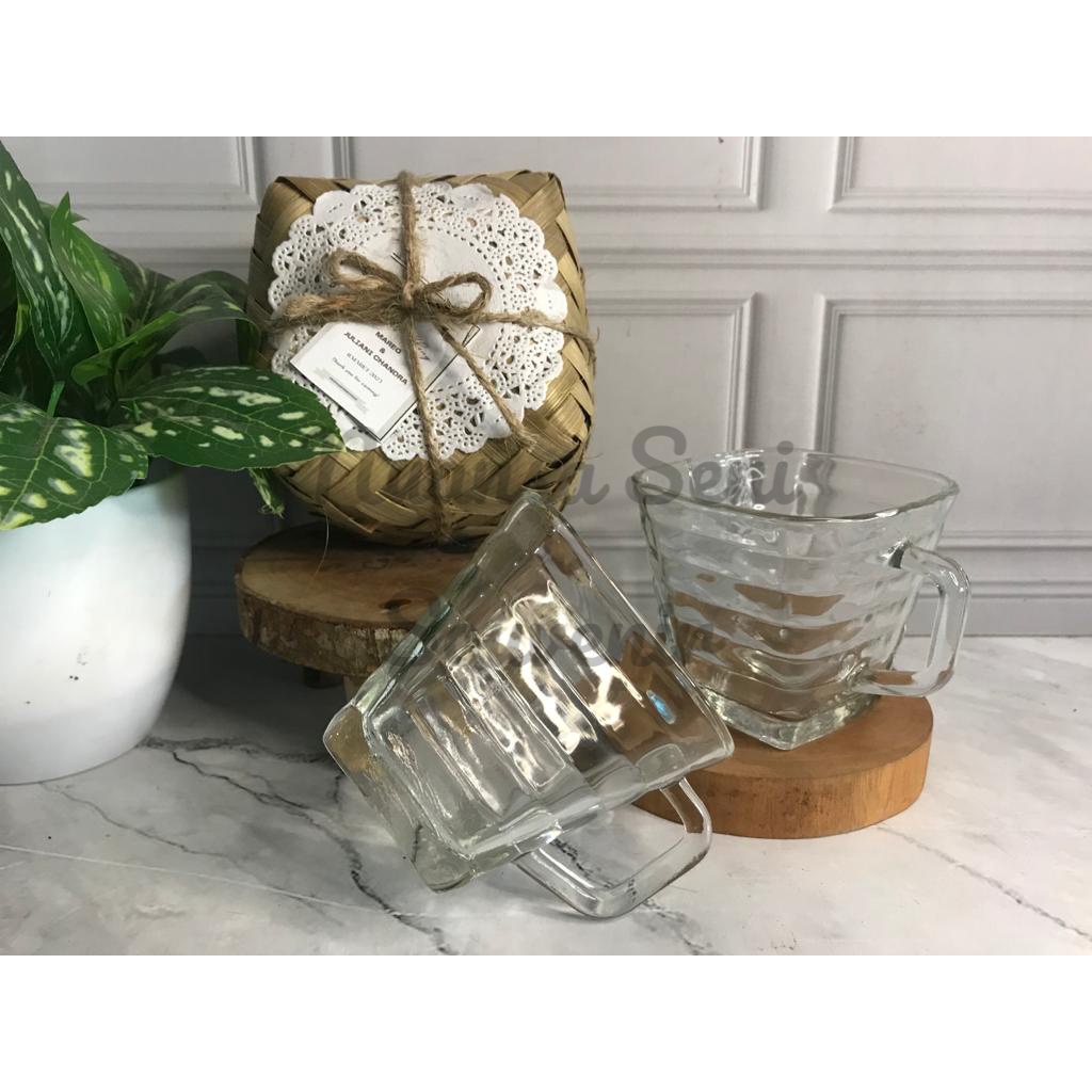 Souvenir Gelas Minum Kaca Kotak Cangkir Quadro Mug Kopi Kaca Gagang Bening Polos