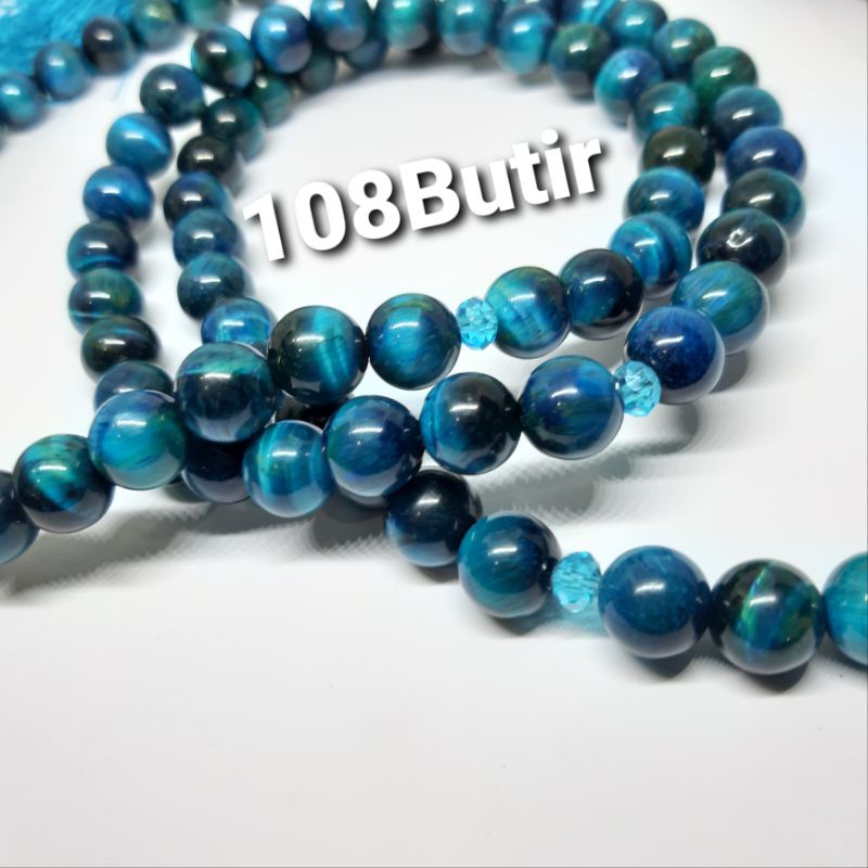 TASBIH BATU TIGER EYE BLUE 10MM 108BUTIR ORIGINAL