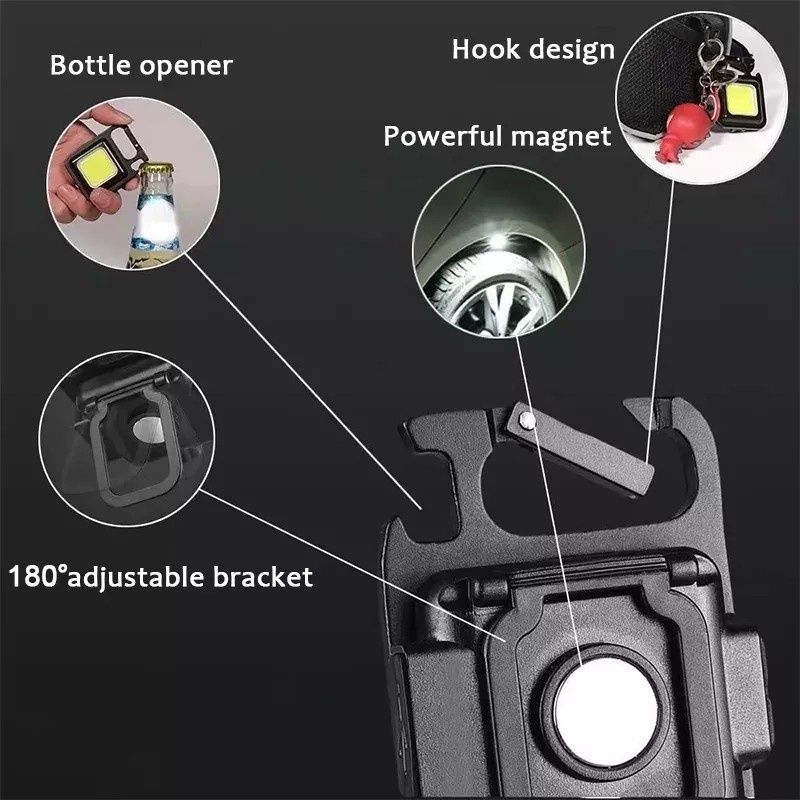 MH - Senter Mini COB LED Recharge Carabiner Keychain Led Magnetic COB