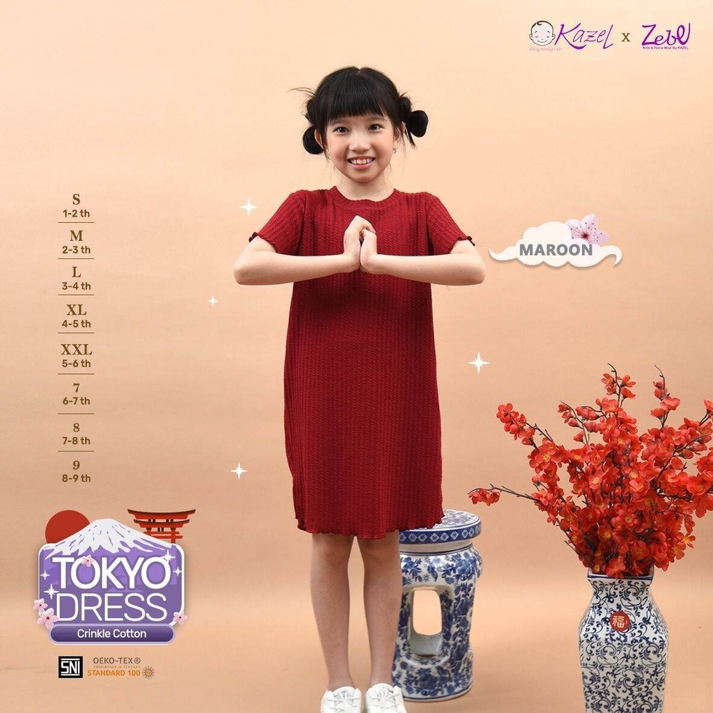 Kazel Zebe 1pc Tokyo Crinkle Dress 2.0 | Dress Anak Perempuan