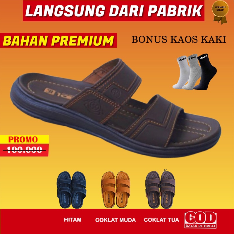 Sendal Sandal Orang Tua Laki Laki Pria Bapak Bapak Kulit Original Murah Remaja Kekinian Viral Tiktok