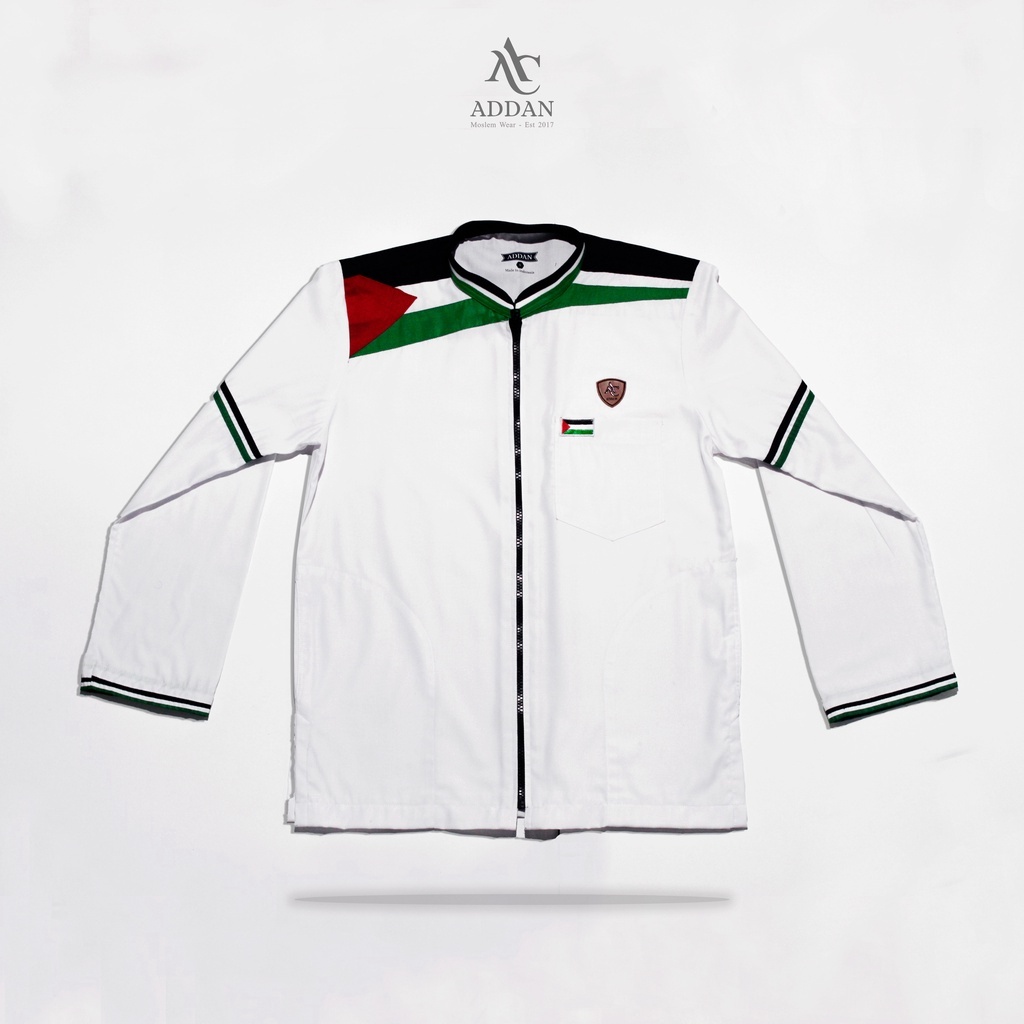 BAJU koko Palestina pria terbaru Putih lengan panjang Special Edition Model Resleting Jaket Classic 