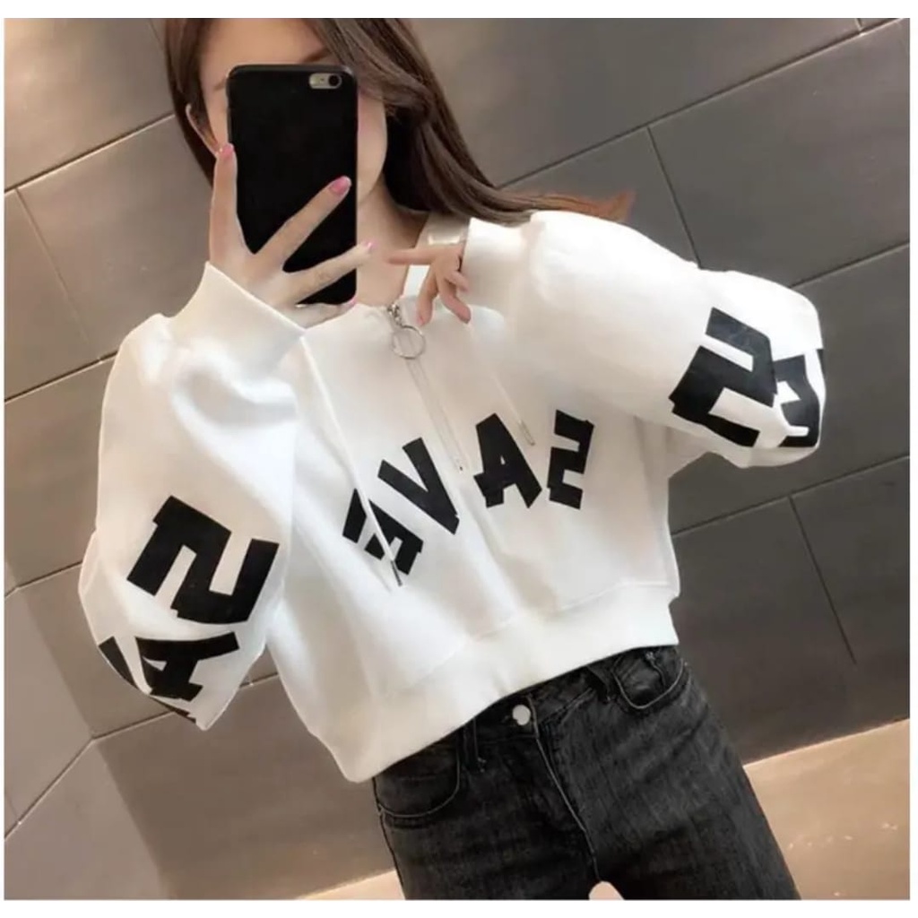 Save Sweater Crop Wanita Oversize | Sweater Crop Hoodie Wanita Korean Style Kekinian