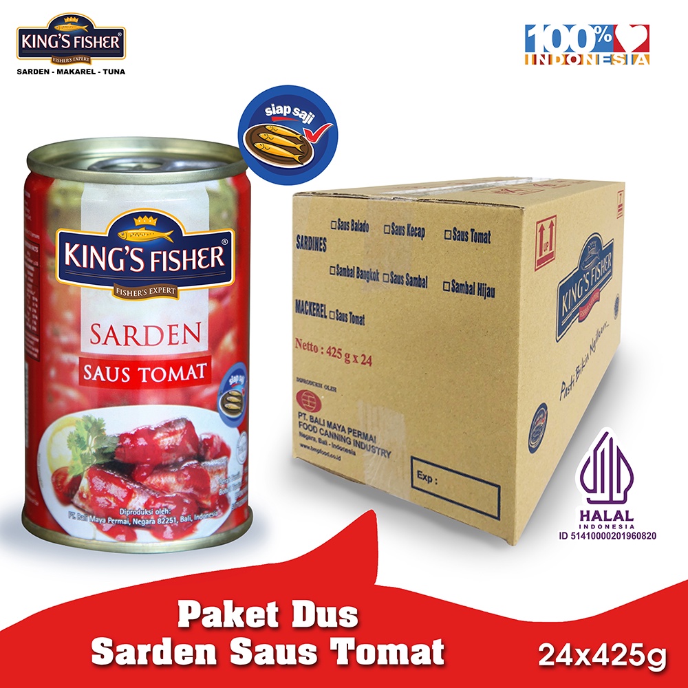 

Paket 1 dus 24pc King's Fisher Sarden saus tomat 425g Makanan Kaleng