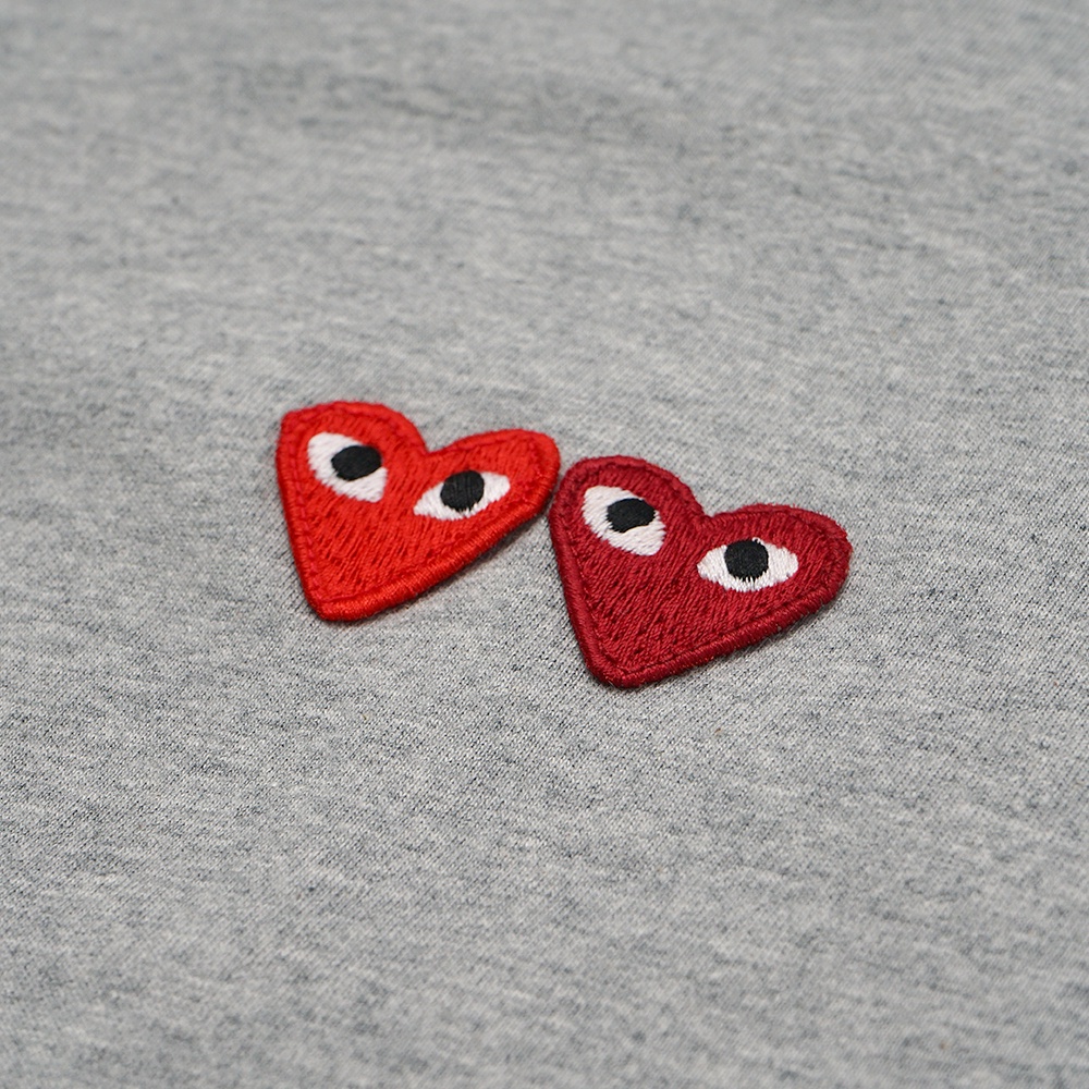 CDG Play Double Hearts Patch T-Shirt Grey