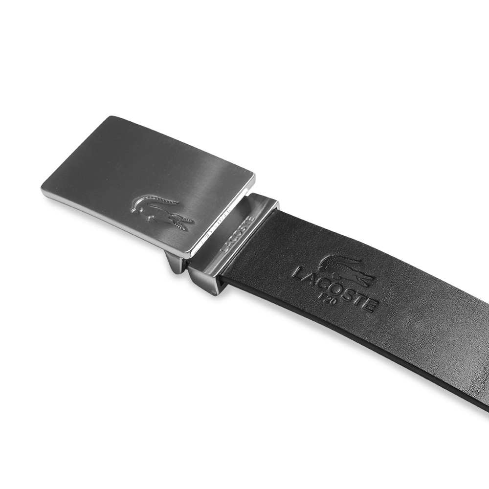 LCT Embossed Plate Buckle Leather Belt Black