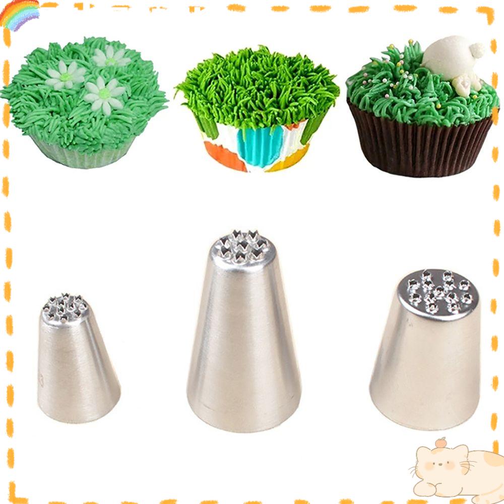 Solighter 3 Pcs Rumput Icing Nozel DIY Aksesoris Dapur Pastry Tips Stainless Steel Cupcake Rusia Nozzle