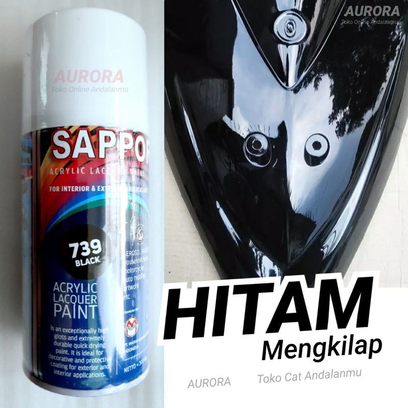 Cat Pilok Sapporo 739 Black 300ml Hitam Gloss Glossy Solid Mengkilap Saporo