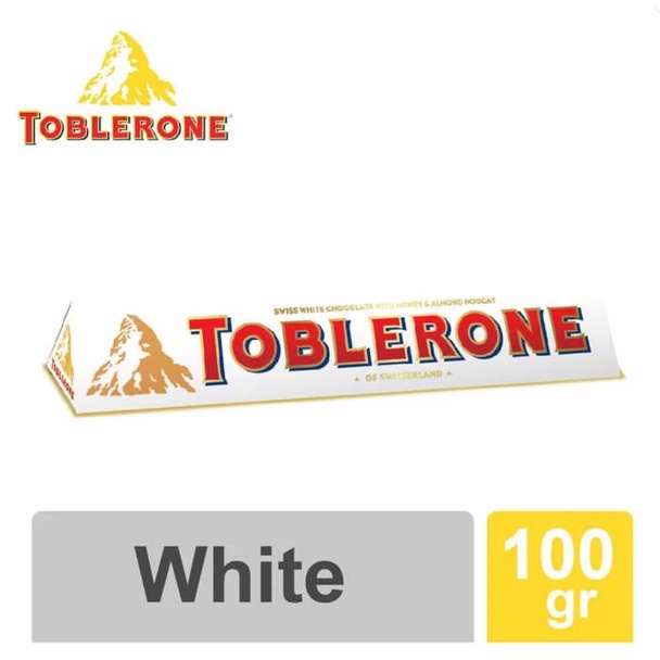 

TOBLERONE WHITE CHOCOLATE WITH HONEY & ALMOND NOUGAT 100 Gram