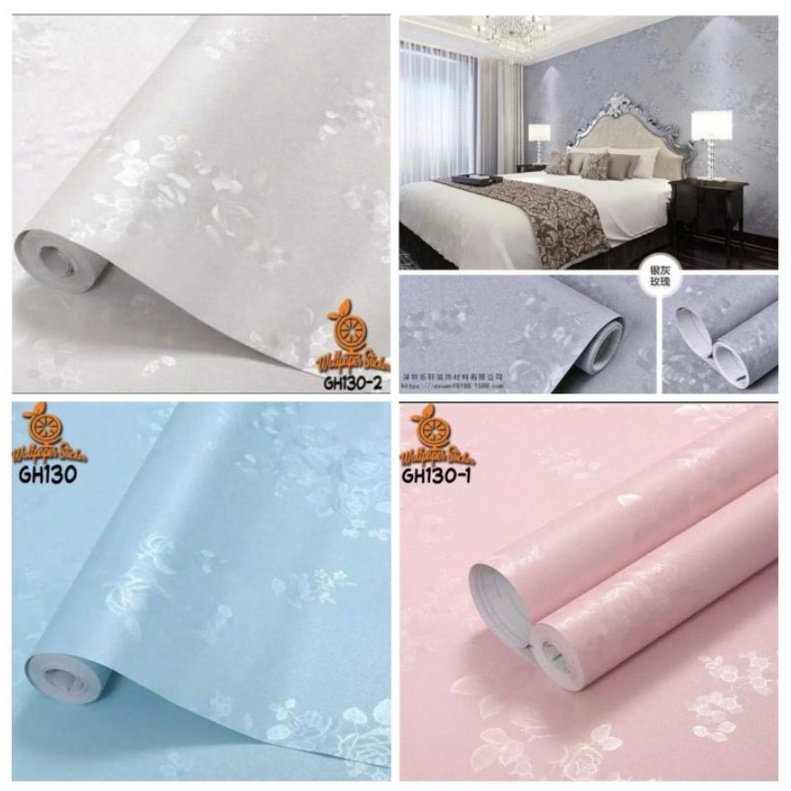 Wallpaper sticker Dinding ukuran 45cmx 10m motif Polos Embos Serat Karakter Gh130 / gh130-1 /gh130-2