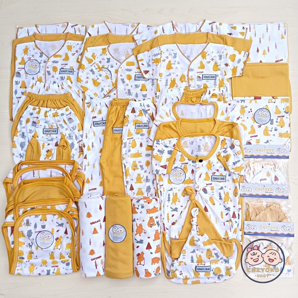 51 Pcs Paket Hemat Terkomplit Baju Bayi Baru Lahir Paket Hemat Brojol Baby Paket Komplit Bayi Baru Lahir Serian MUSTARD Chiyoko Baby