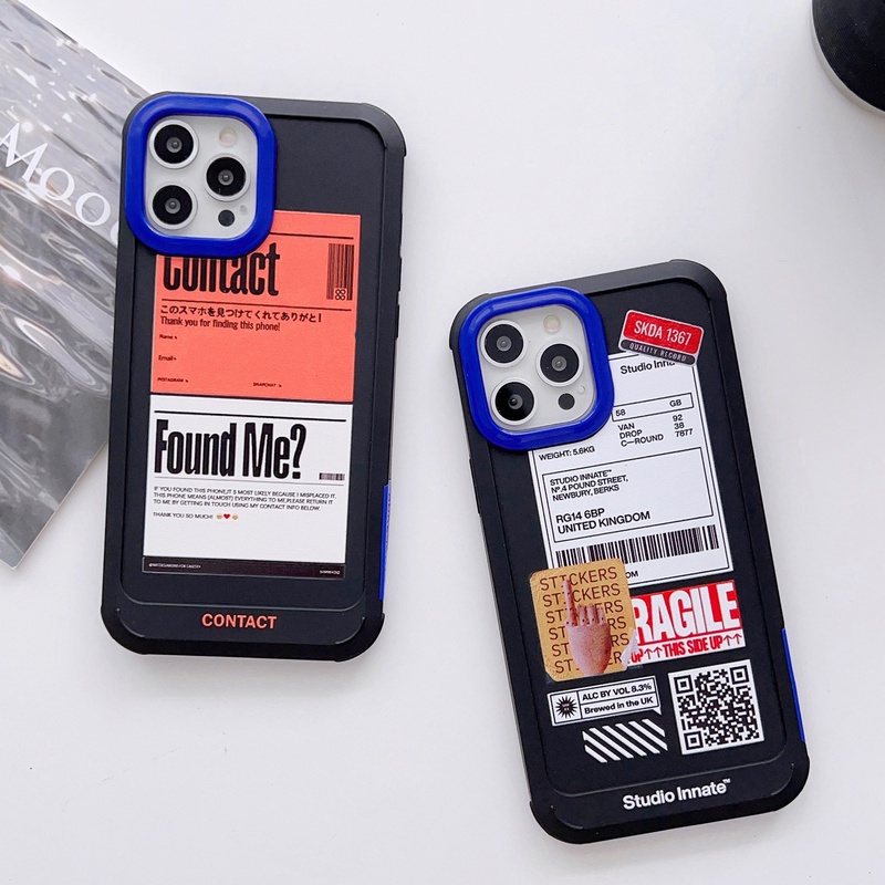 IPHONE Trend English Stripe Label Akrilik Casing Ponsel Untuk Iphone14 13 12 11 Pro Max All-inclusive Pelindung Lensa Kamera Silikon Shockproof Cover