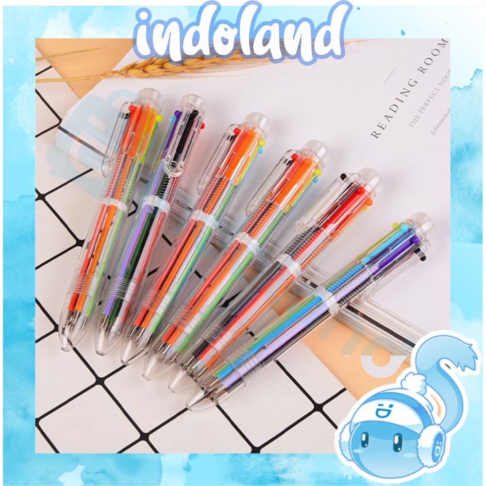 ☀ INDOLAND ☀ Pulpen 6 Warna Transparan Pena Ballpont Pen Six-in-One Color S048