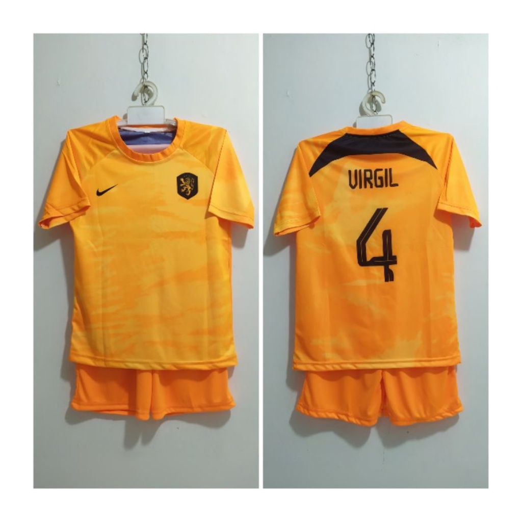 Kaos sepakbola anak laki-laki belanda home virgil van dijk jersey soccer baju celana setelan t-shirt outfit jersy futsal seragam klub kostum olahraga pakaian print apparel multi jersi sport holland