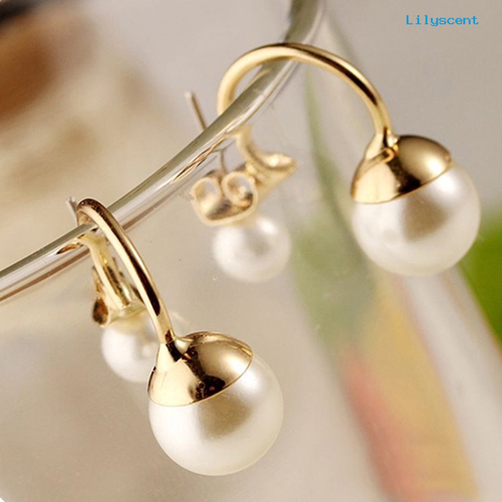 [LS] 1pasang Ear Stud Double Faux Pearl Chic Alloy Fashion Pernikahan Anting Untuk Wanita