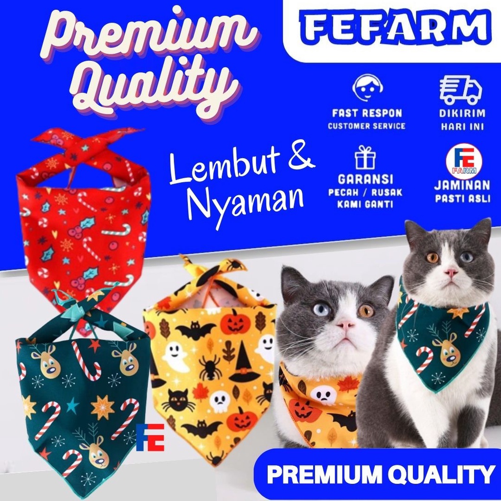 Syal Leher Bentuk Segitiga Motif Print Rusa Santa Claus Untuk Kucing Peliharaan FEFARM