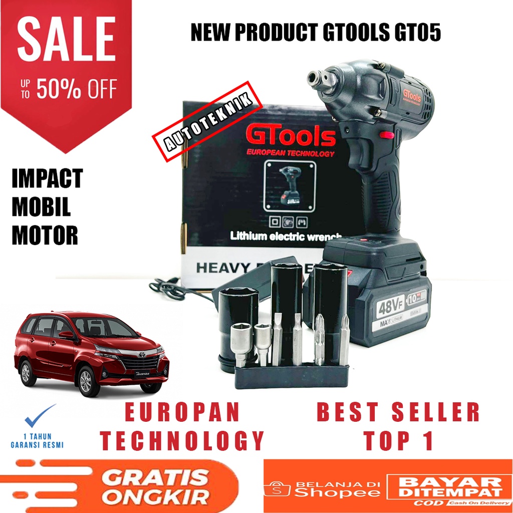 GTOOLS Impact wrench 48v GT05 mesin pembuka baut ban mobil motor CVT 550nm