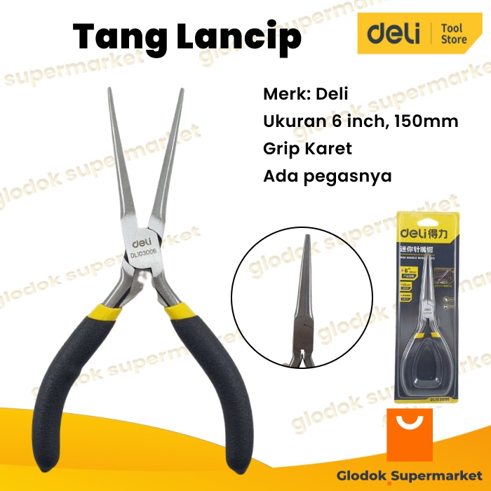 Tang Lancip Jepit 6 inch Deli Long Nose Pliers 150mm Cucut DL103006