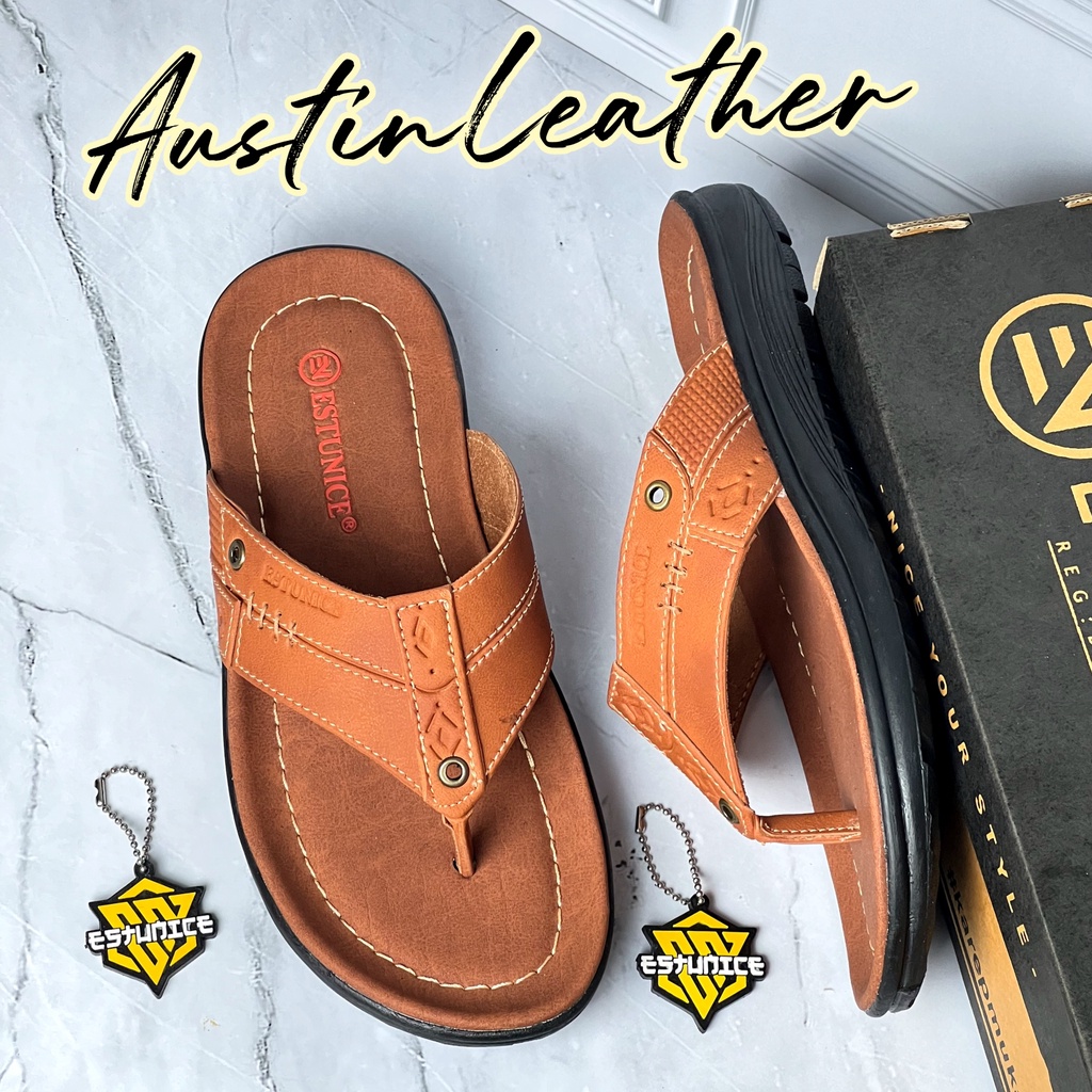 Estunice Sandal Pria Kulit Sendal Jepit Pria - Hylos Jepit Tan