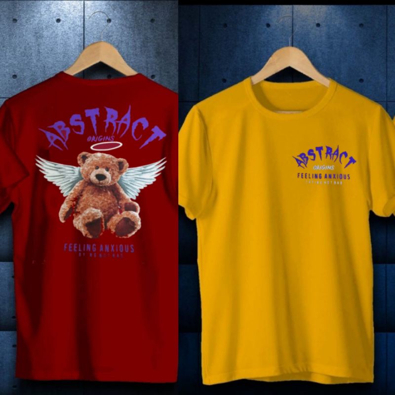 ENJIEI STORE / BAJU KAOS ABSTRACT ORIGINS / GAMBAR BERUANG / BEAR ANGEL KAOS / TULISAN FEELING ANXIO