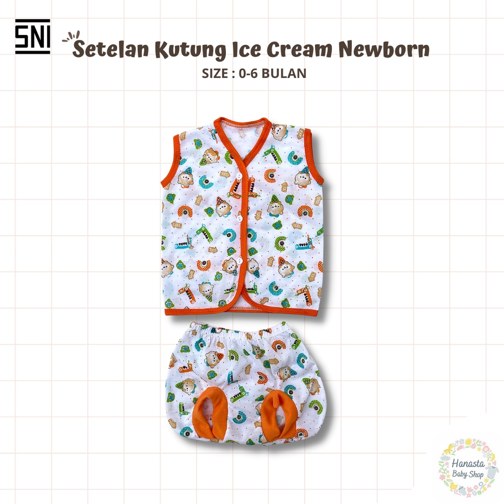 Baju Bayi Newborn Setelan Lengan Kutung Baru Lahir Katun Ice Cream 0-6 Bulan